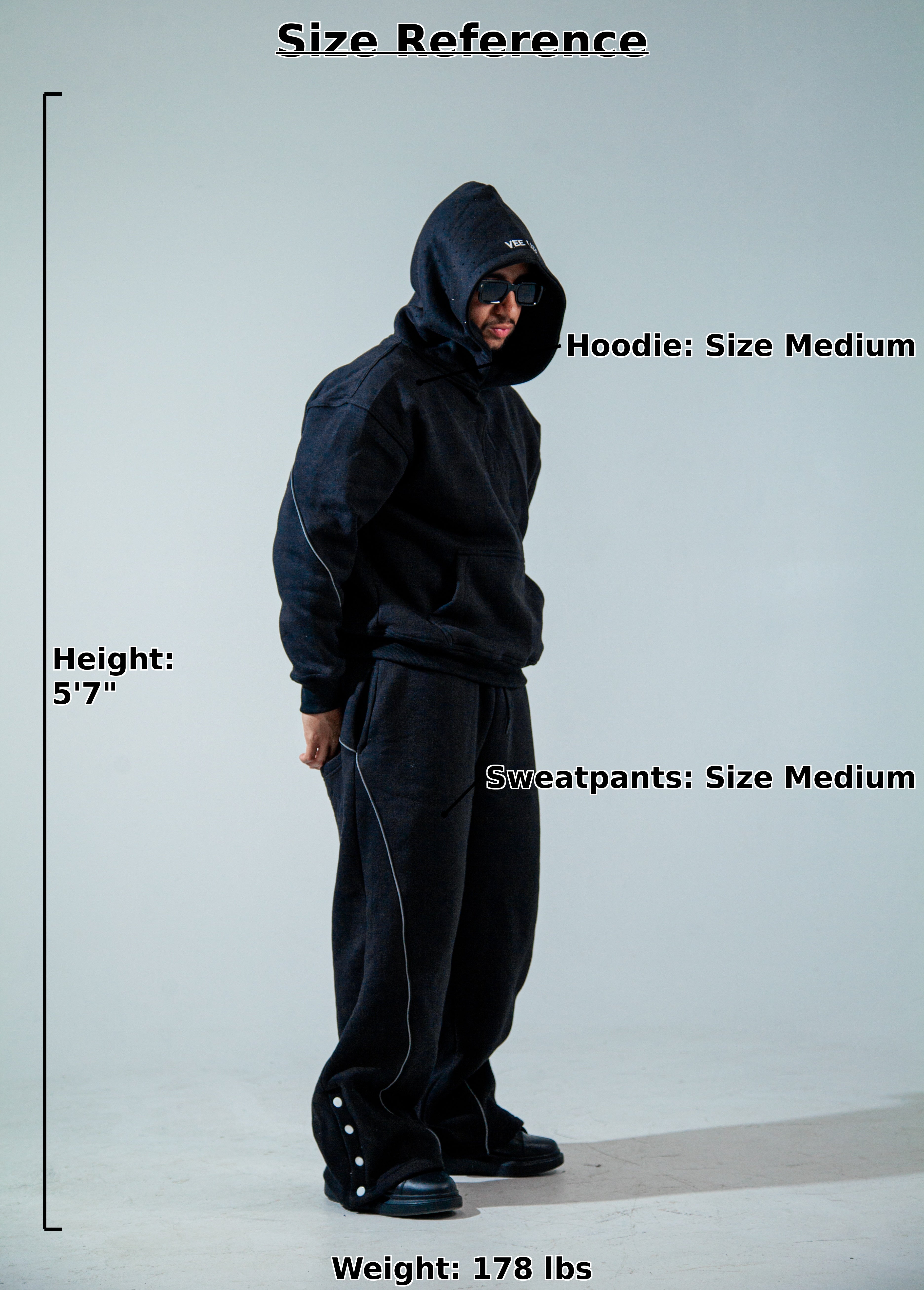 Veelux Men’s Luxury Oversized Hoodie – Black Rhinestone Streetwear Pullover