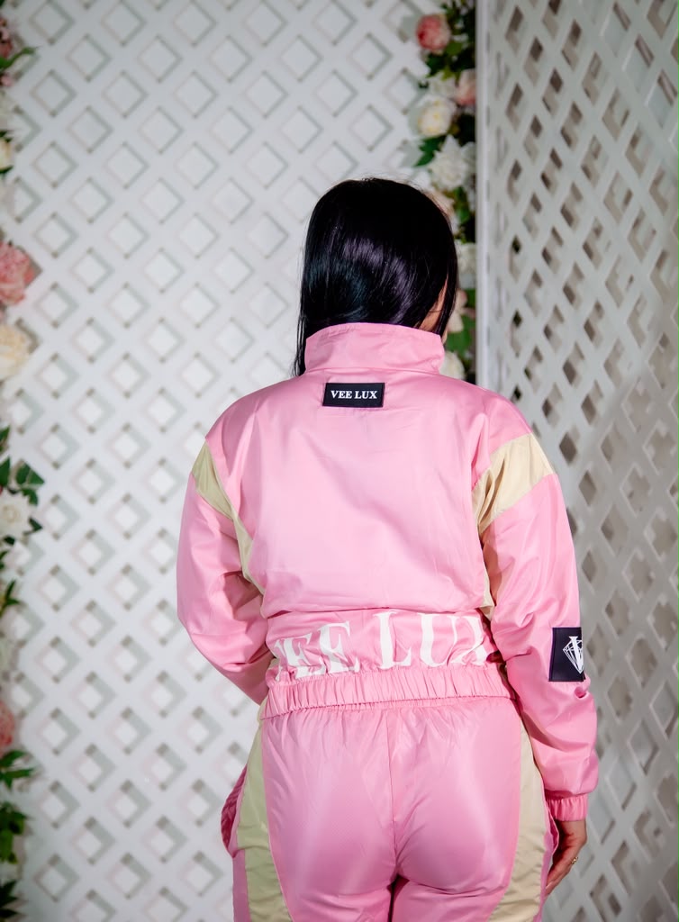 VEELUX Women's Luxury Colorblock Windbreaker Set – Pink & Cream