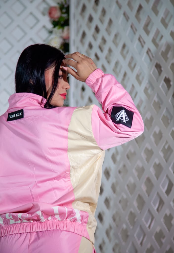 VEELUX Women's Luxury Colorblock Windbreaker Set – Pink & Cream