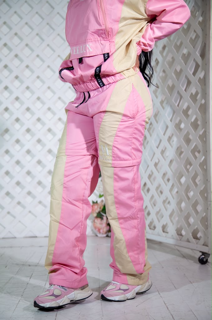 VEELUX Women's Luxury Colorblock Windbreaker Set – Pink & Cream