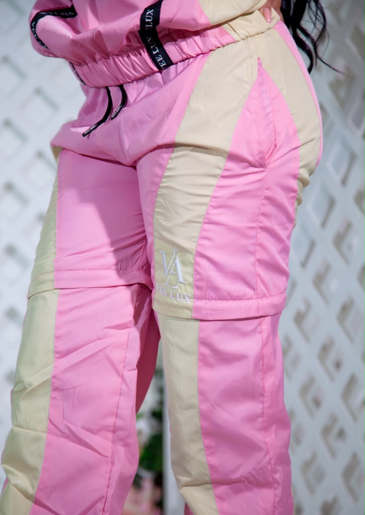 VEELUX Women's Luxury Colorblock Windbreaker Set – Pink & Cream