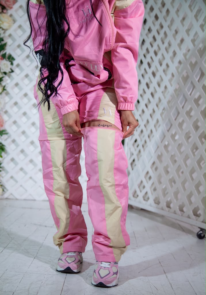 VEELUX Women's Luxury Colorblock Windbreaker Set – Pink & Cream