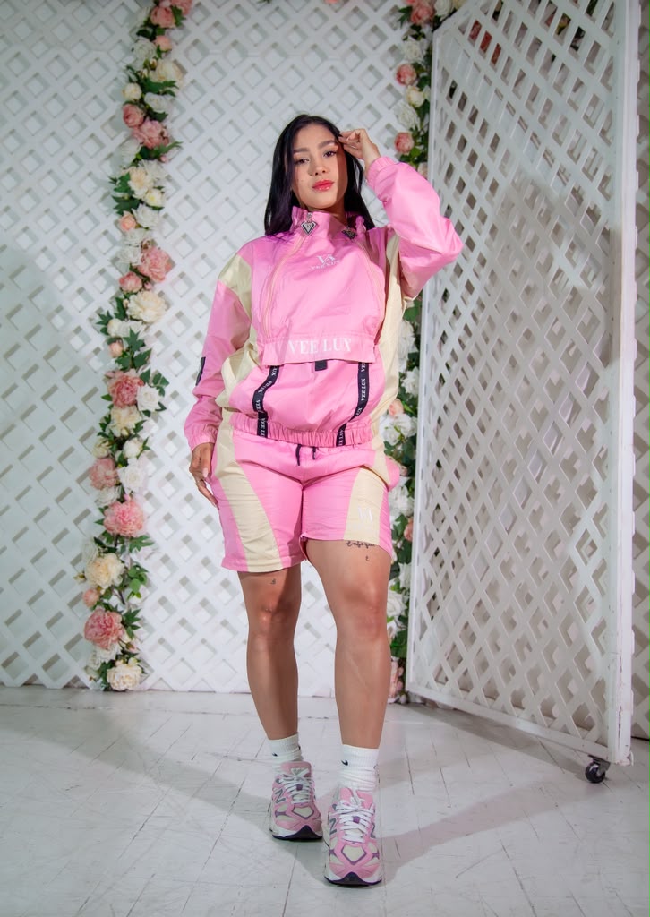 VEELUX Women's Luxury Colorblock Windbreaker Set – Pink & Cream