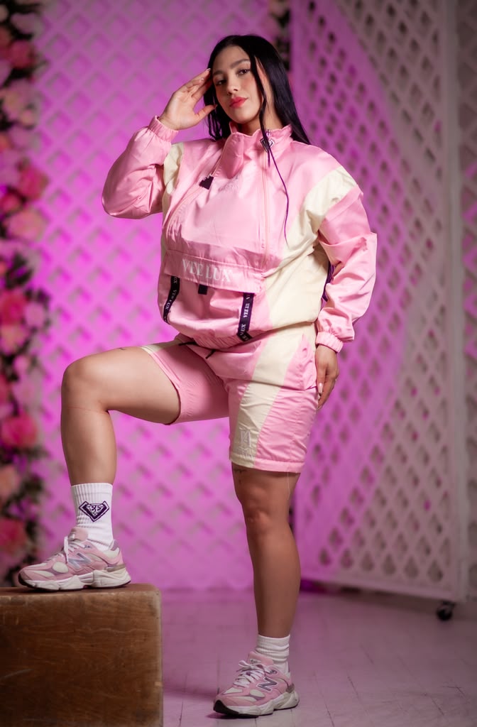 VEELUX Women's Luxury Colorblock Windbreaker Set – Pink & Cream